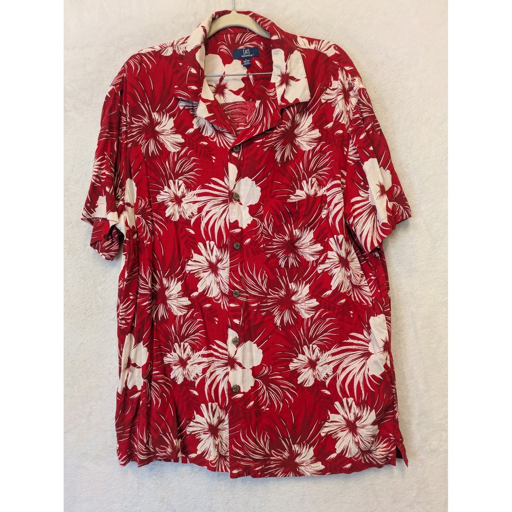 George Men's Size L Red Floral Short Sleeve Button Up Shirt